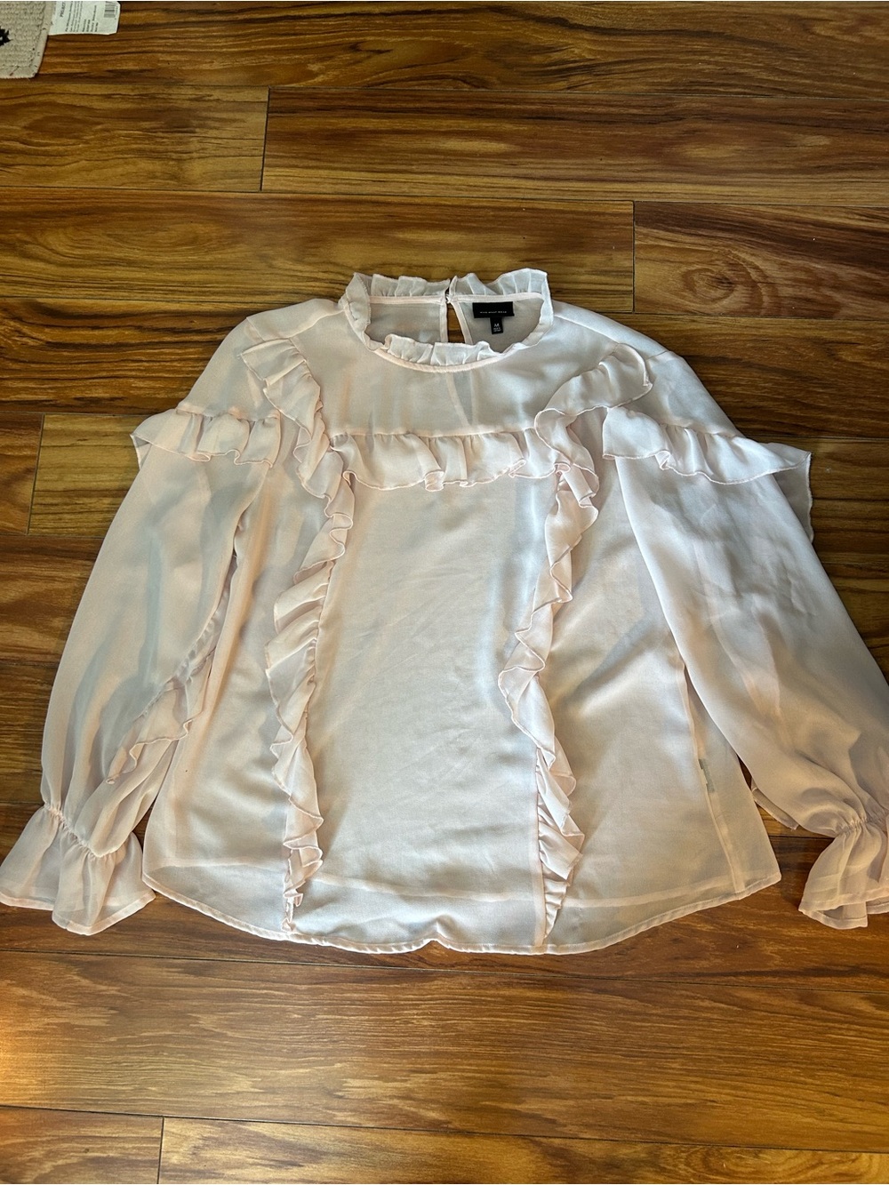 Who What Wear Pale Pink Ruffle Sheer Blouse medium. - Picture 2 of 6